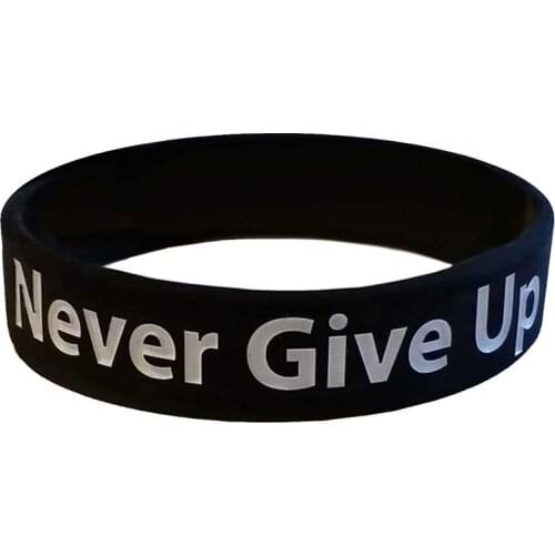 300pcs Motivational Gifts Never Give Up Black Silicone Bracelets Rubber Wristbands Free Shipping by DHL