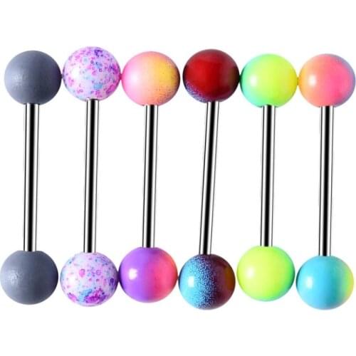 5Piece 14G 1.6x16x6mm Acrylic Star Tongue Ring labret Stainless Steel Nipple Ring Tongue Barbell Rings Body Piercing Jewelry