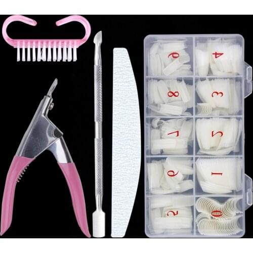 500Pcs/Box False Nails Tips Manicure Kit Nail File Lime 100/180 Buffer Block Cutter Scissors Cleaning Nail Brush Nail Art Tools