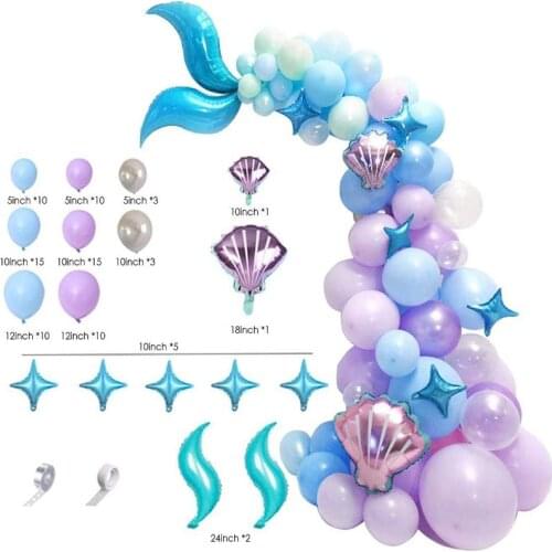 87pcs Mermaid Tail Balloon Garland Arch Mermaid Theme Birthday Party Decorations Supplies Under The Sea Little Mermaid Balloons