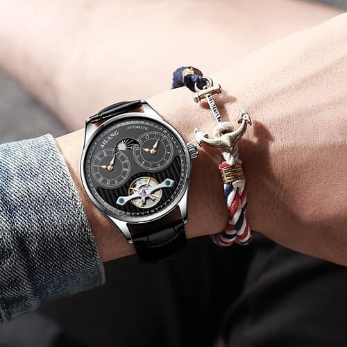 AILANG Genuine Automatic Mens Watch Mechanical Watch Waterproof Large Dial Dual Time Zone Domineering Mens Tide Brand Watch 20