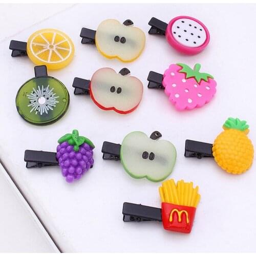 50pcs/100pcs Acrylic Summer fruit smaller strawberry apple lemon pineapple kiwi hair alligator clip duck clip for hair decorates