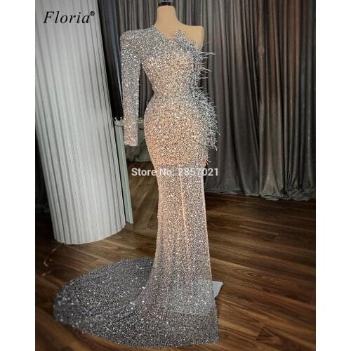 Arabic Gray Sexy Cocktail Dresses Long Dubai One Shoulder Prom Dresses Women Party Night Illusion Evening Dresses Long Vestidos