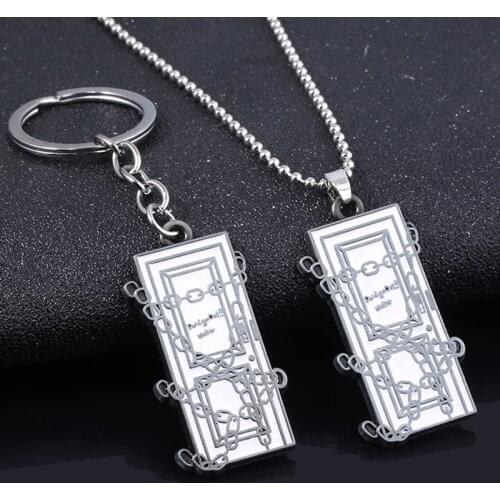 Horror Game Silent Hill Keychain Silver Color Blockade The Door To Escape Metal Keyring For Men Car Women Bag Acceesories