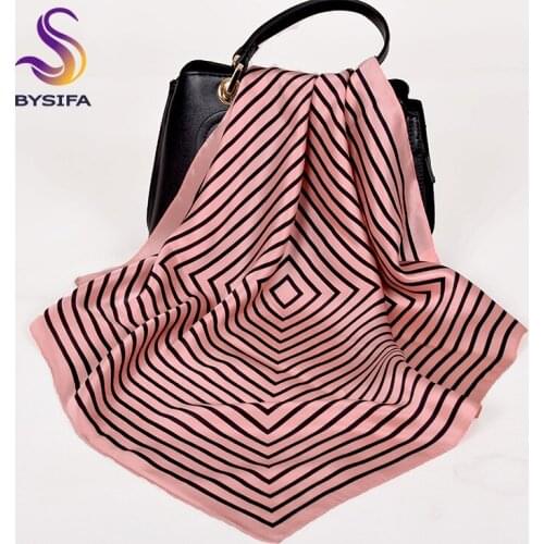 [BYSIFA] New Pink Silk Scarf Brand Men Women Plain Design 100% Silk Scarf Spring Fall Foulard Femme Neck Small Square Scarves