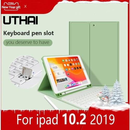 UTHAI E020 For iPad 10.2 2019 Case Universal Ultra-thin Magnetic Keyboard Case Smart Silicone Auto Sleep / With Pen Slot