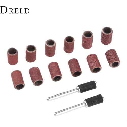 DRELD 100Pcs 1/4" 6.35mm Drum Sanding Band Nail Drill Bits + 2Pcs Band Mandrel 1/8" 3mm Shank for Rotary Tool Dremel Accessories