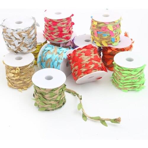 10M/Roll Jute Rattan Artificial Silk Green Leaves Jute Rope DIY Leaf Garland for Wedding Home Party Wall Decoration Fake Plant