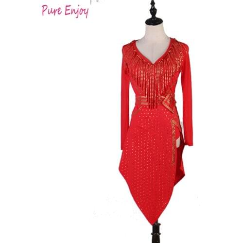 Customized Latin Dance Competition Dresses Adult Latin Dance Rumba Samba Tango Cha Cha Salsa Dance red luxurious dance dress