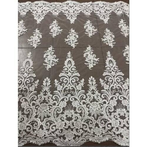 Embroidery beaed Lace Wedding Dress Fabric Nigerian Textile African Trimming Lace 5Yards/ lot