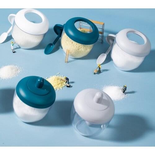 Kitchen Spice Jar With Spoon Lid Transparent Sealed Seasoning Storage Box Herbs Salt Pepper Condiment Organizer Kitchen Storage