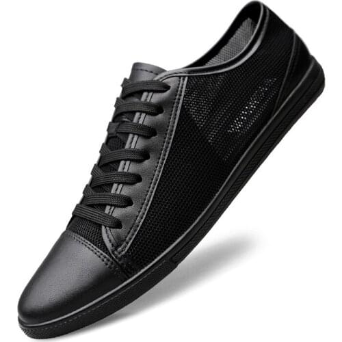 Lightweight Genuine Leather Mens Flats Shoes Leisure Trend Korean Version Solid Black White Summer Breathable Men Casual Shoes