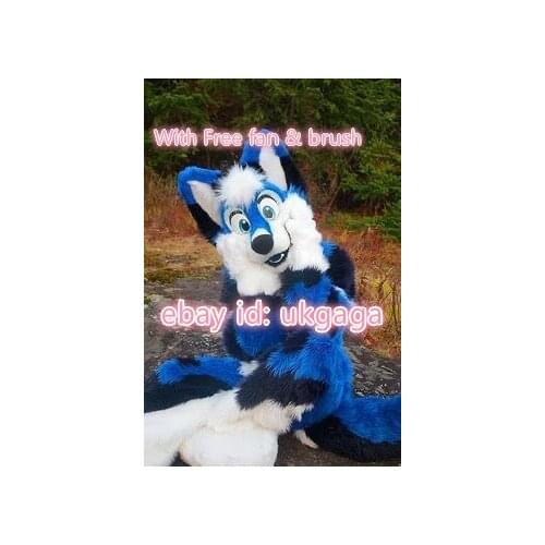 Best Quality on Ali Professional Blue Fox Dog Wolf Professional Cosplay Birthday Costume fox Party Fancy Dress Carnival Gift