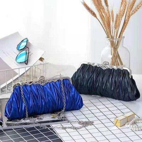 Soft Satin Women Evening Bags Metal Diamonds High Quality Ladies 2021 New Day Clutch With Chain Shoulder Hobos Purse