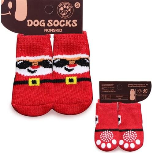 Pets Dogs Socks Winter Dog Shoes Anti-Slip Knit Socks Puppy Cat Shoes Chihuahua Thick Warm Paw Protector Dog Bootie 4 Colors