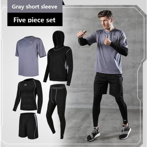 2021 Seasons New Mens Sets Fitness T-shirt 5-piece Set Summer Running Mountaineering Leisure Sportswear Man Sweatshirt T-shirt