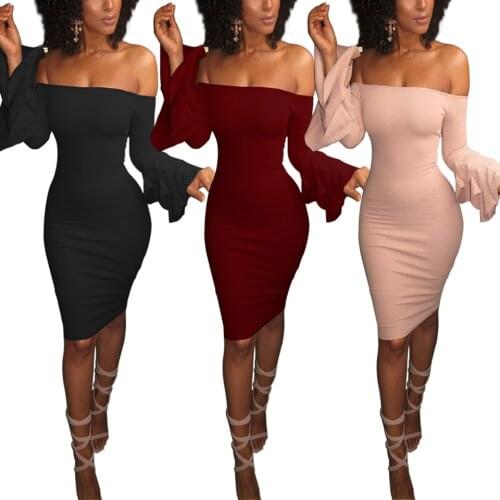 Frill Ruffle Long Sleeve Dress Layers Sukienka Evening Tube Bandeau Dress Off Shoulder Tight Sexy Pencil Dress Women For Party