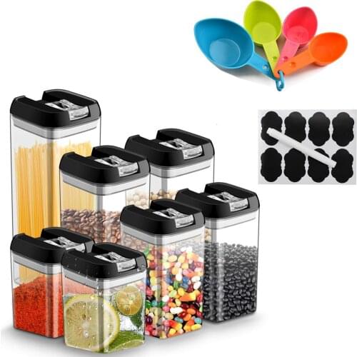 7-piece Food Container Transparent Pasta Container with Plastic Lid BPA-Free Grain Container for Food Storage Spaghetti Coffee
