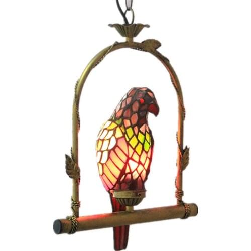 Tiffany small parrot pendant light stained glass dining room hanging light bohemian kids'room lamp pretty pendant lighting