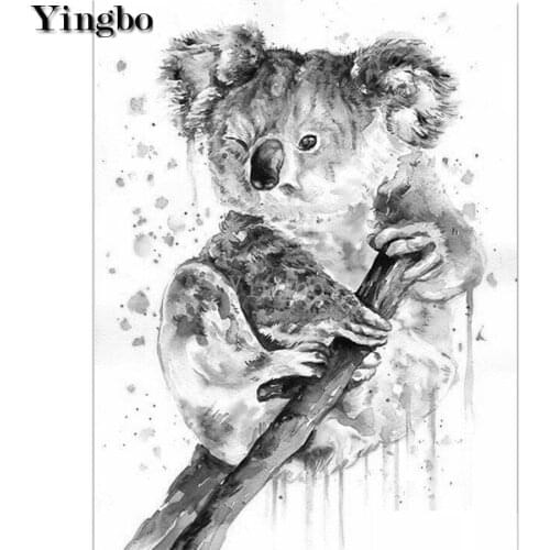 Full Square Round Drill 5D DIY Diamond Painting Cartoon Koala 3D Rhinestone Embroidery Cross Stitch animal Black and white art