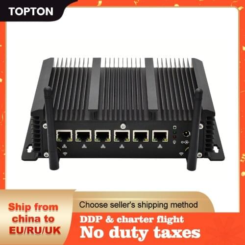 Fanless 6 Lans Industrial Computer Mini PC Intel Core i5 7267U i3 7167U Firewall Pfsense Router 4*USB 2*RS232 HD 4G/3G WiFi
