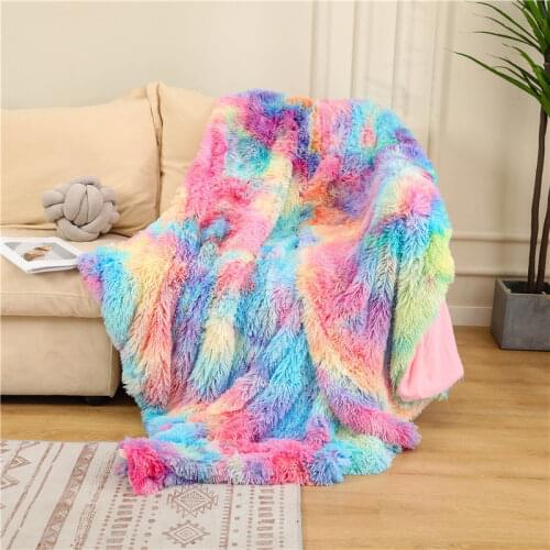 Furry Double-sided Blanket Winter Warm Long Plush Multifunctional Blanket Fluffy Bedspread Blanket for Sofa Bed Birthday Gift