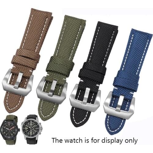 Nylon Waterproof Sport Watchband 22 24 26mm Black Brown Strap For Panerai Diesel Mens Genuine Leather Wristband