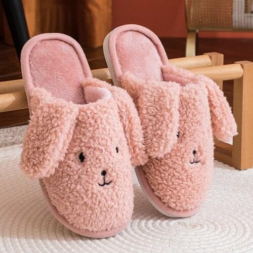 Lovely Winter Women Slippers Pantuflas Flat Soft Faux Fur House Indoor Floor Slide Fluffy Plush Warm Men Bedroom Shoe Chaussons