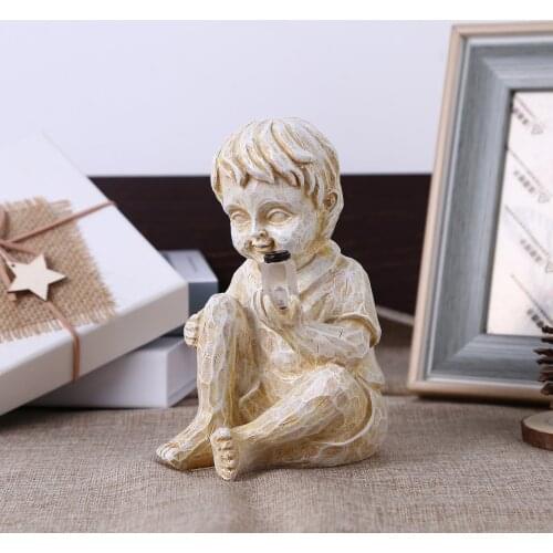 Solar LED Resin Children Statue Lights Table Lamps Boy Girl Sculpture Landscape Lights For Outdoor Garden Courtyard Decoration
