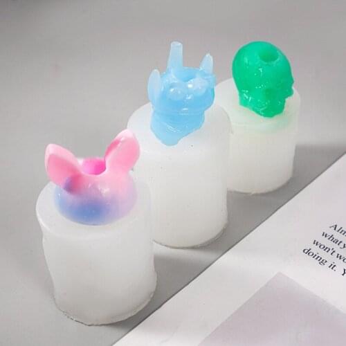 Handmade Cute Rose Flower Straw Topper Silicone Mold ET Skull Straw Topper Mold for 8mm Straws Resin Casting Molds