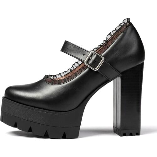 Fashion Womens Shoes summer Elegant Pure color New White Round toe Waterproof Chunky heels Buckle Consice Pumps Sexy 33-43