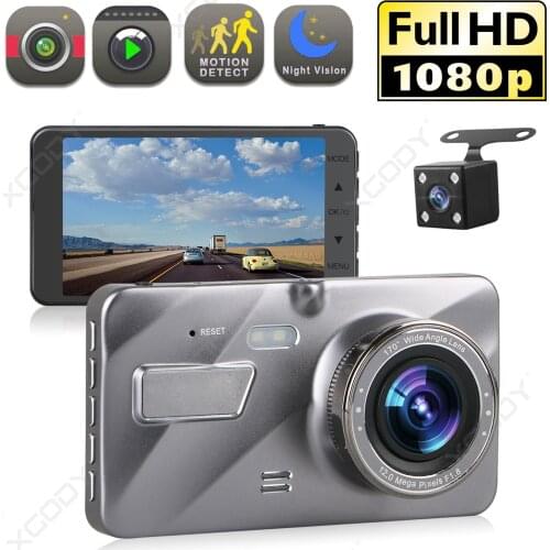 XGODY Car DVR Camera 4 Inch Dash Cam 1080P Video Cycle Recording Reversing Camera Night Vision 2 camera 170° Wide Angle