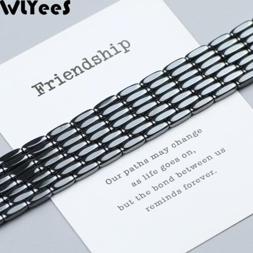 WLYeeS rectangular Black hematite Loose bead Natural Stone 8*2mm charm bead for Jewelry Bracelet earring Pendant Necklace Making