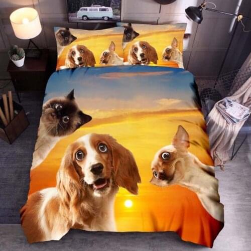 YuXiu Classic 3D Duvet Cover Sets Bed Linen Cats Dogs Animal Linens Quilt Covers Bedding Set 3Pcs Full Queen King Single
