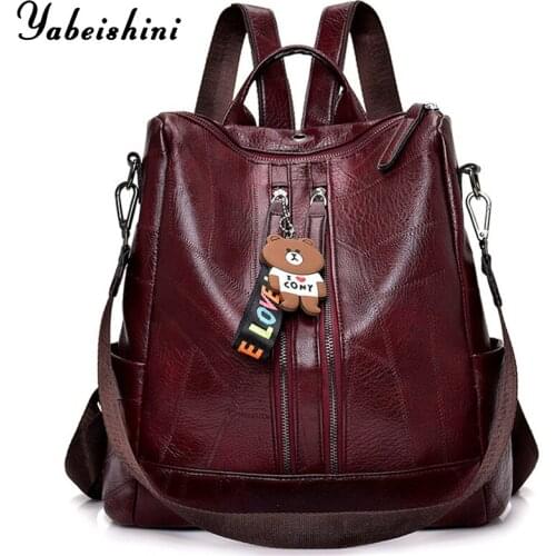 Retro 2021 Women Leather Backpacks High Quality Female Casual Backpack for Girls School Bag Travel Bagpack Ladies Back Pack