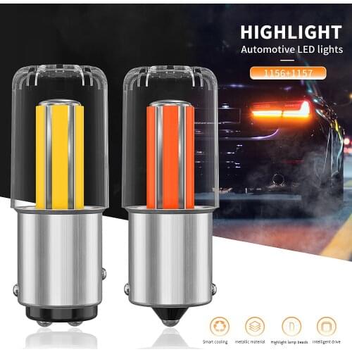 2PCS 1156 BA15S P21W LED 1157 BAY15D P21/5W 6-Sided COB Filament Bulbs Turn Signal Lights Reverse Lamp Tail Bulbs White Yellow