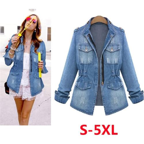 2020 Autumn Fashion Jackets Casual High Quality Women Long Sleeve Denim Mid-length Elegant Coat Tops Plus Size 5XL