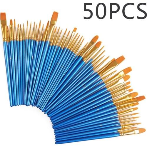 50Pcs Paintbrush Pen Artist Paint Brush Professional Watercolor Acrylic Wooden Handle Painting Brushes Art Supplies Stationery