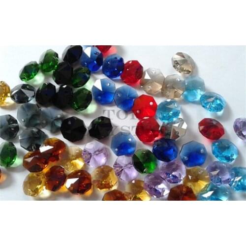 500Pcs 14MM Glass Crystal Octagon Beads In 1 Hole/2Holes Freeshipping (16 color choose)