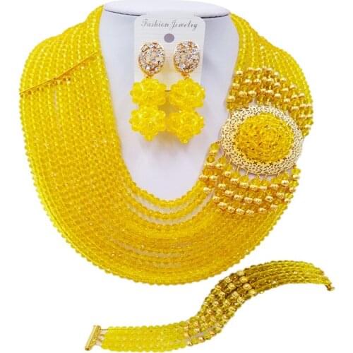 ACZUV African Beads Yellow Jewelry Set for Nigerian Wedding 10C-DBPH003