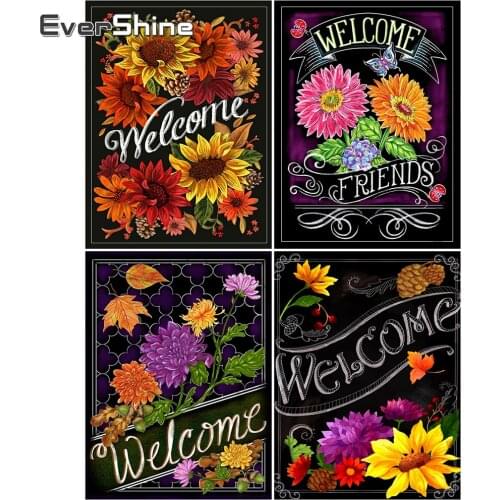EverShine Diamond Painting Full Drill Square Text Diamond Embroidery Landscape DIY Mosaic Flower 5D Rhinestones Decor For Home