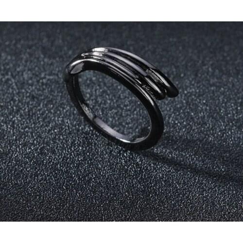 Angel Devil Wings Men and Women Ring Trendy Black Geometric Line Couple Matching Rings Wedding Valentines Day Gift