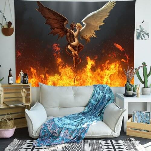 Angel Woman Feather Wings Tapestry Bat Dragon Game Art Wall Hanging Tapestries for Living Room Home Dorm Decor
