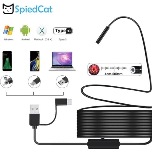 Borescope 5.5mm mini Lens 6 LED Inspection Pipe Android 3in1 Endoscope Camera soft Cable For smartphone USB Type-c PC