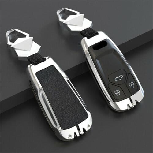 Zinc Alloy Car Key Case For Audi A3 Q5 Q7 A6 A4 TT R8 2018 2019 3 Buttons Smart Remote Fob Cover Keychain Protector Accessories