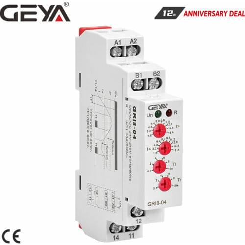 GEYA GRI8-04 Over Current and Under Current Monitor 0.05A 1A 2A 5A 8A 16A Current Monitoring Relay