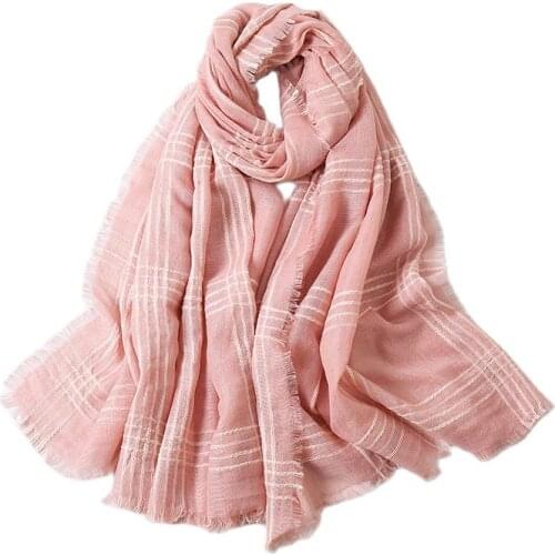 Cotton Scarf Grid Stripe Shawls Women Muslim Hijab Scarves Soft Heavy Pashmina Fashion Headbands Large Size Turbans 1PC Retail