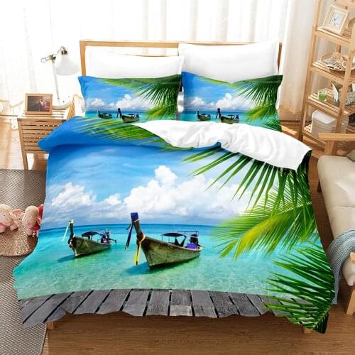 Seaside Scenery Bedding Set Single Twin Full Queen King Size Ship Coconut Tree Bed Set Childrens Kid Bedroom Duvetcover Set 01