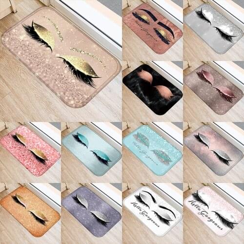 Eyelash Printed Pattern 40*60cm Kitchen Entrance Door Mat Coral Velvet Carpet Doormat Indoor Floor Mats Anti-Slip Rug 48022-2