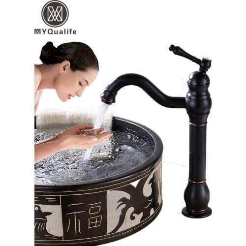 Countertop Black Bathroom Kitchen Faucet Single Top Handle Swivel Spout Washing Basin Mixers with Hot and Cold Water